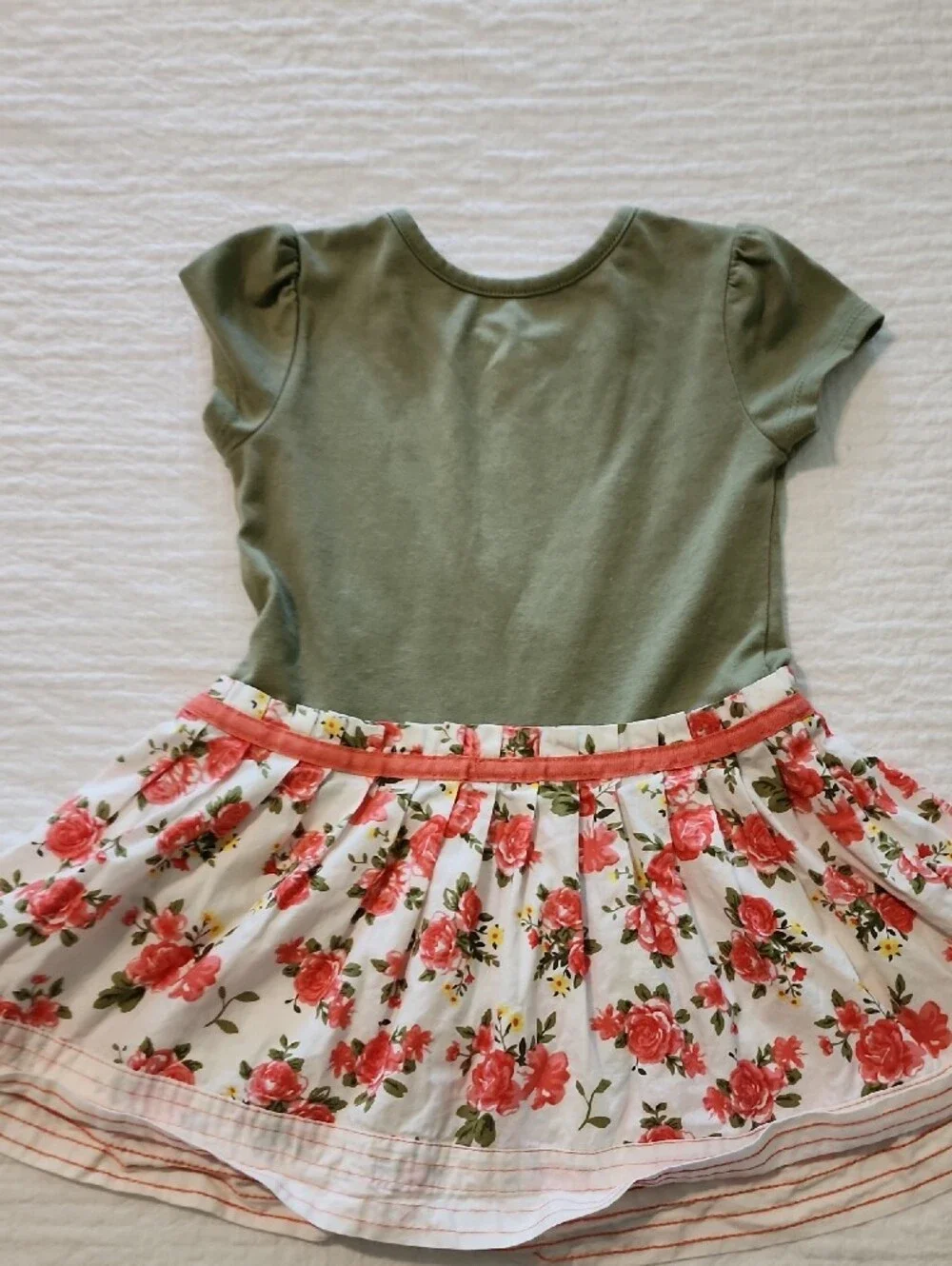 Disney Olive Green Top with Coral Floral Skirt Dress